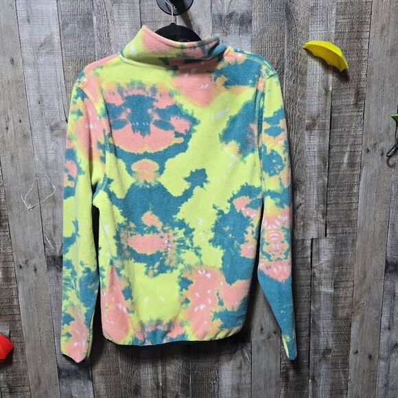 Neon Riot fleece jacket coat tie dye neon yellow mauve pink slate navy blue - Picture 2 of 4
